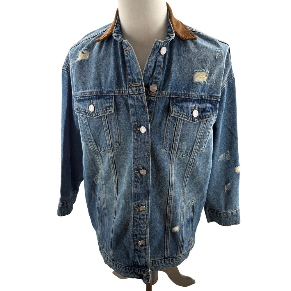 Bayeas Los Angeles Mens Distressed Denim Trucker Jacket Corduroy Small New